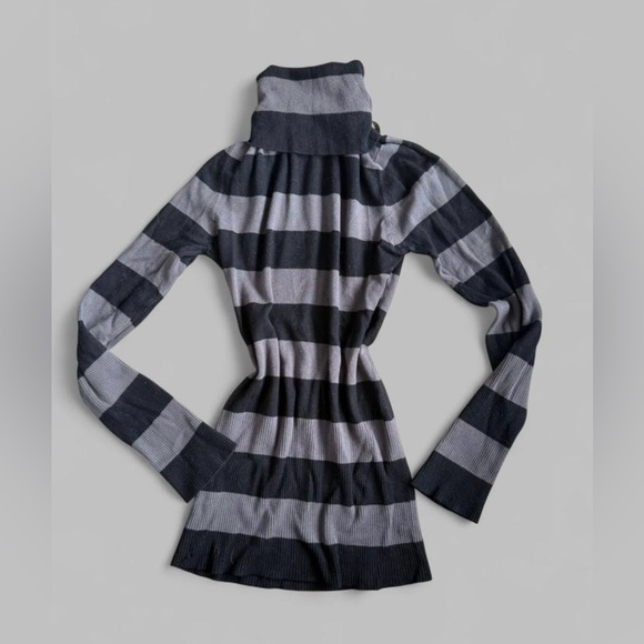 baby blue Sweaters - Striped Black and Gray Turtleneck Sweater